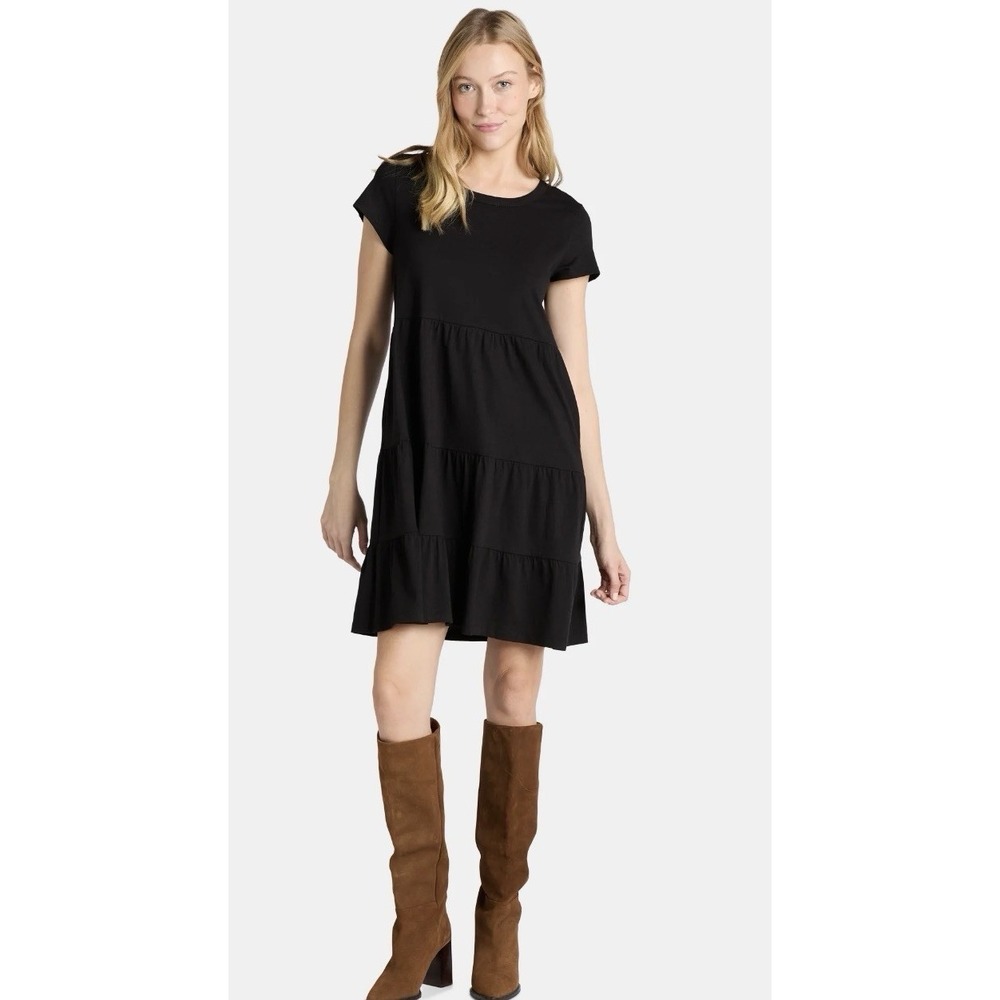 Time and‎ Tru Womens Tiered Cotton Mini Dress Black Short Sleeve XL 16-18 NWT